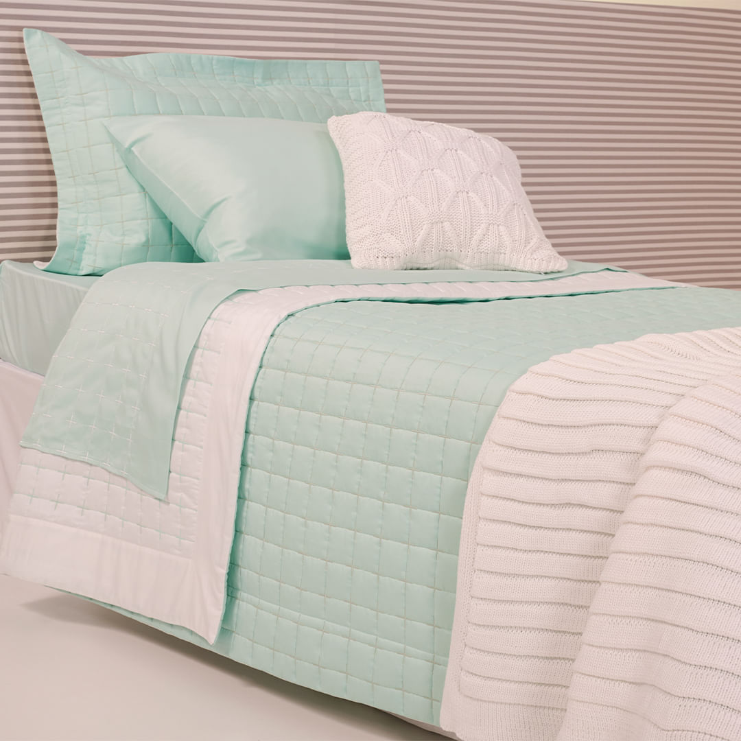 07 03 0345 Jg de Lencol  Quadrilage Verde Branco 002